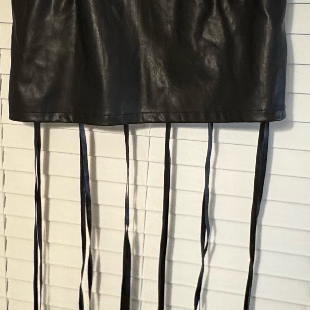 Fashion Nova Faux Leather Black Mini Skirt with Fringe